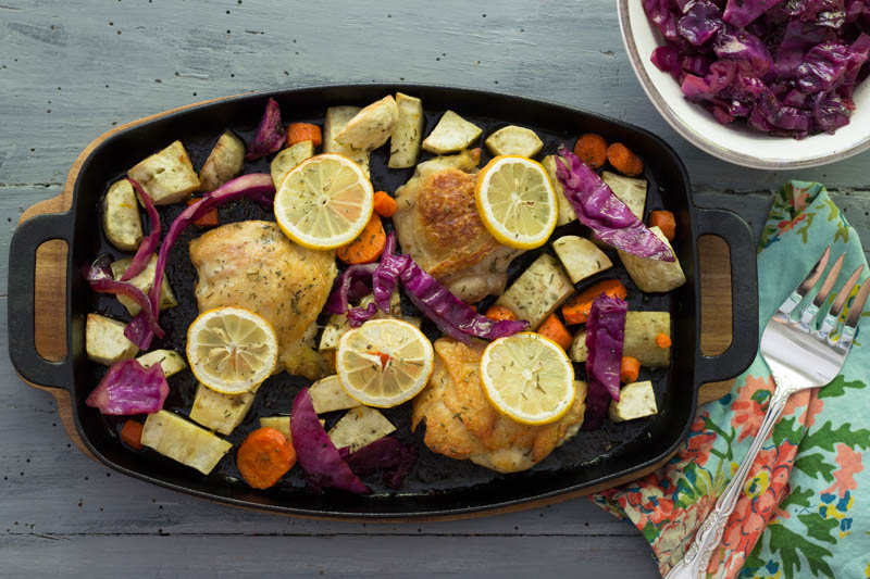 Crispy Chicken Thighs with Sauteed Red Cabbage