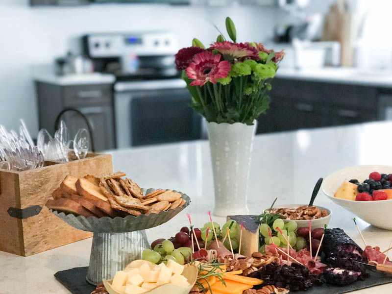 This charcuterie board and bubbly bar is perfect for a ladies' party!