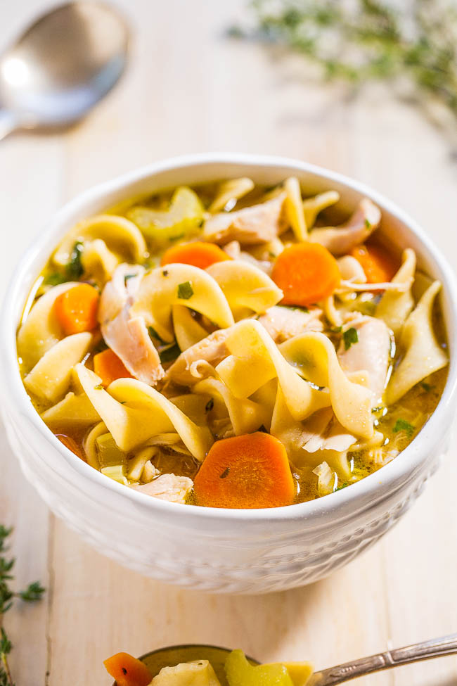 You can make this 30-minute chicken noodle soup with a rotisserie chicken!