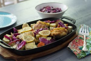Crispy Chicken Thighs with Sauteed Red Cabbage