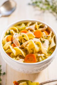 30-minute chicken noodle soup with leftover rotisserie chicken